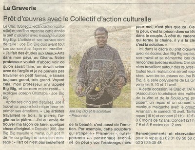 Artiste sculpteur Joe expose à la salle polyvalente La Graverie