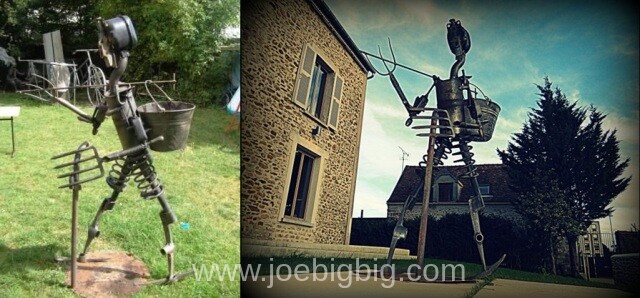 Sculpture, Viel Homme Travailleur, exposée en ville de Claye-Souilly par Joe Big-Big.